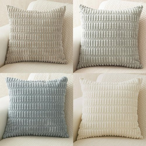 Hibate 4 Pack Neutral Corduroy Decorative Boho Couch Throw Pillow Covers 18x18 Inch for Sofa Living Room Bedroom Home Decor
