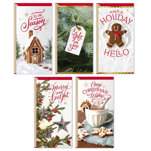 Hallmark Christmas Gift Card Holders or Money Holders Assortment, Cozy Christmas Wishes (5 Christmas Cards with Envelopes)