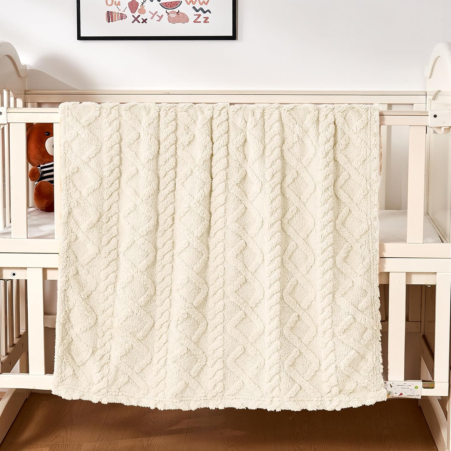 Sherpa Fleece Baby Blanket - Ultra Soft & Fluffy Premium Receiving Blanket for Infants | 30”×40” (Cream)