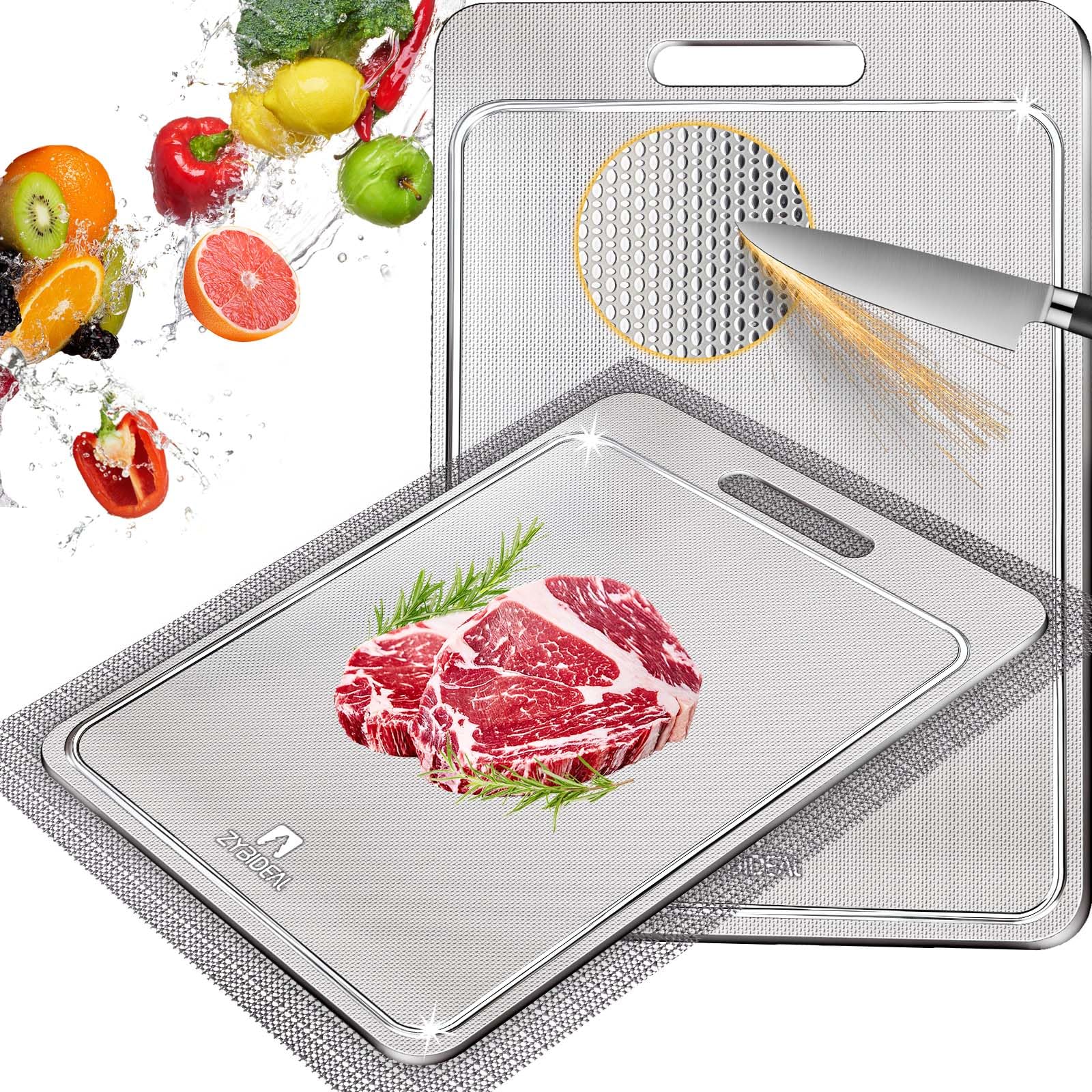 100% Pure Titanium Cutting Board with Groove, Scratch Resistant Chopping Board with Non-slip Pad for Kitchen, Titanium Cutting Boards for Vegetables and Meat, Dishwasher safe