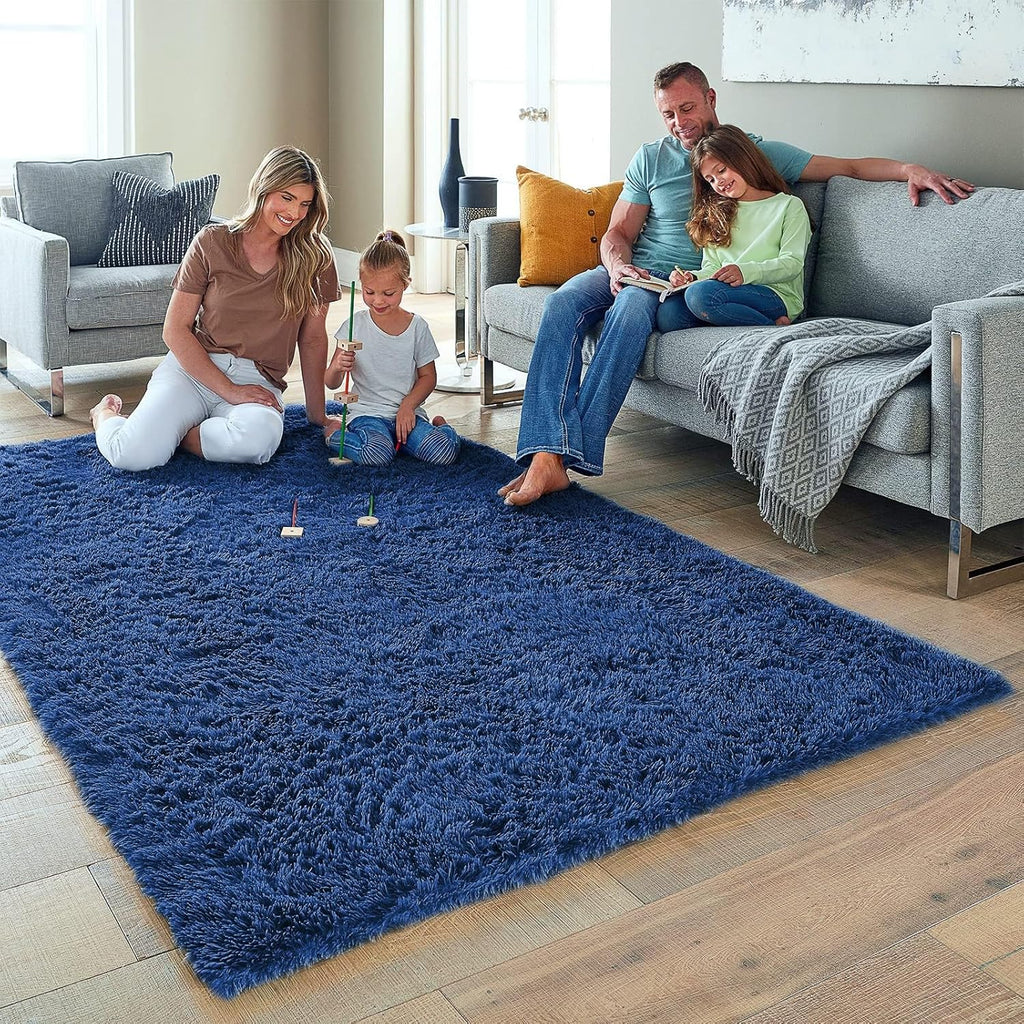 Ophanie 5x8 Blue Area Rug - Soft Plush Shaggy Carpet for Living Room & Kids' Nursery Decor
