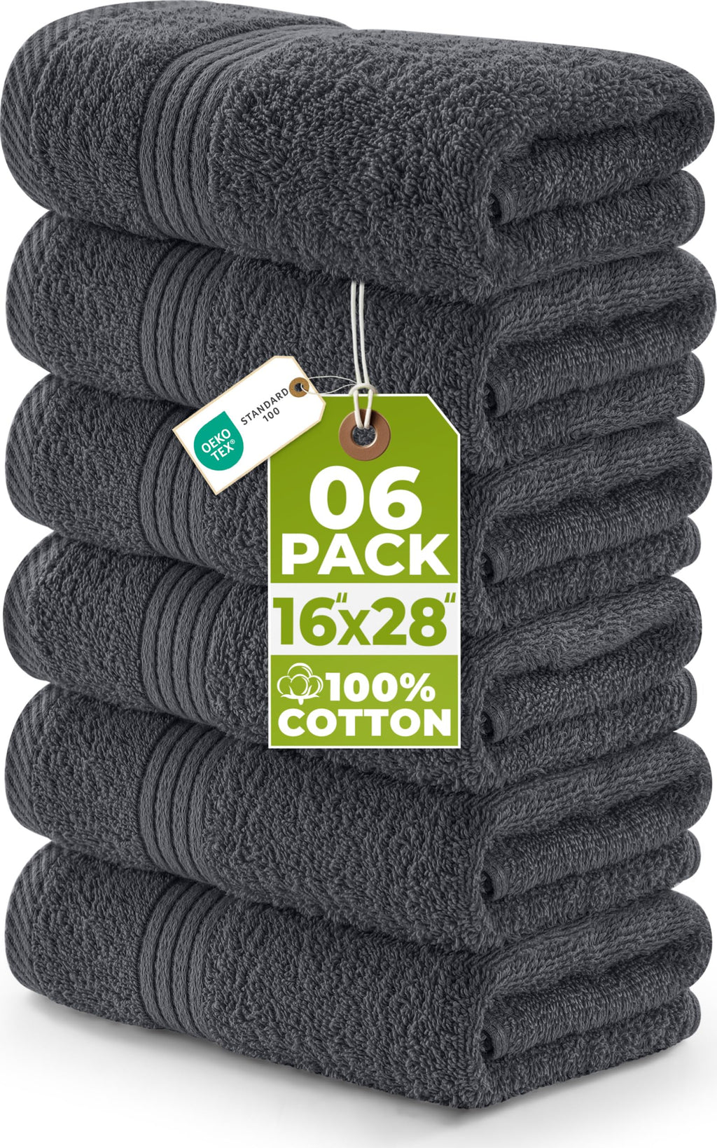 Utopia Towels 6 Piece Premium Hand Towels Set, 16 by 28 inches, 100% Ring Spun Cotton, Lightweight and Highly Absorbent Towels for Bathroom, Travel, Camp, Hotel, and Spa, Grey