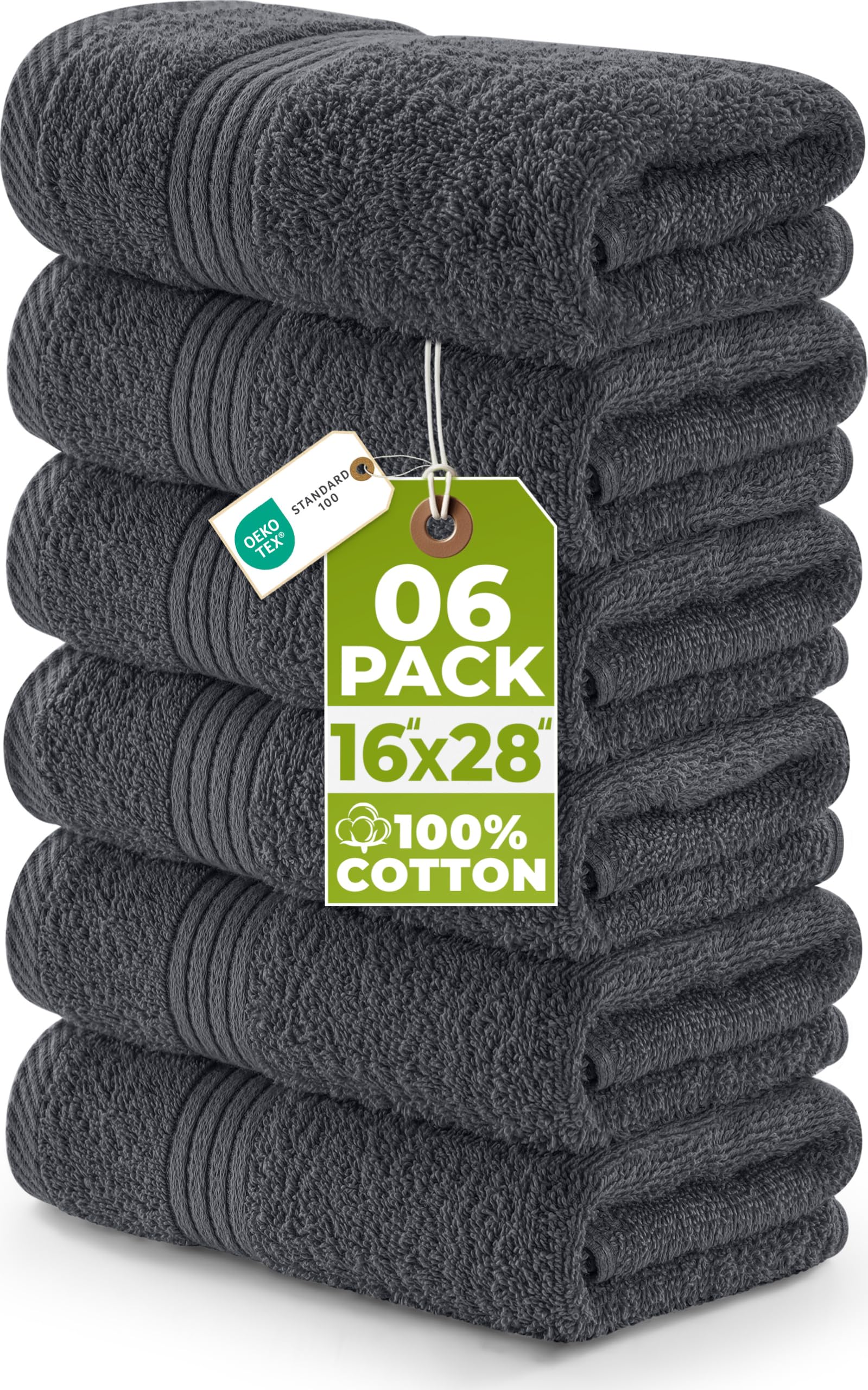 Utopia Towels 6 Piece Premium Hand Towels Set, 16 by 28 inches, 100% Ring Spun Cotton, Lightweight and Highly Absorbent Towels for Bathroom, Travel, Camp, Hotel, and Spa, Grey