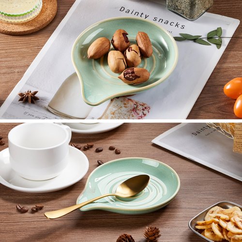 HaWare Spoon Rest for Stove Top, 5.1" Ceramic Spoon Holder for Kitchen Utensils, Coffee Spoons, Spatula, Heat-Resistant Cooking Utensil Rest for Kitchen Counter Decor, Sage Green