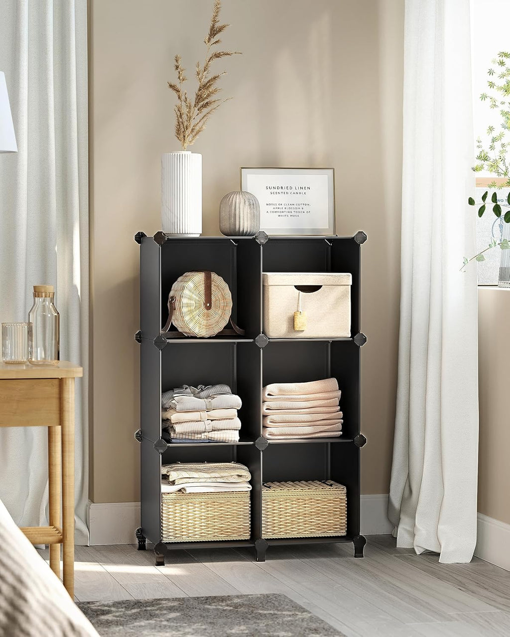 SONGMICS 6 Cube Storage Organizer - Modular Bookshelf & DIY Closet Solution | Black, 11.8" Cubes