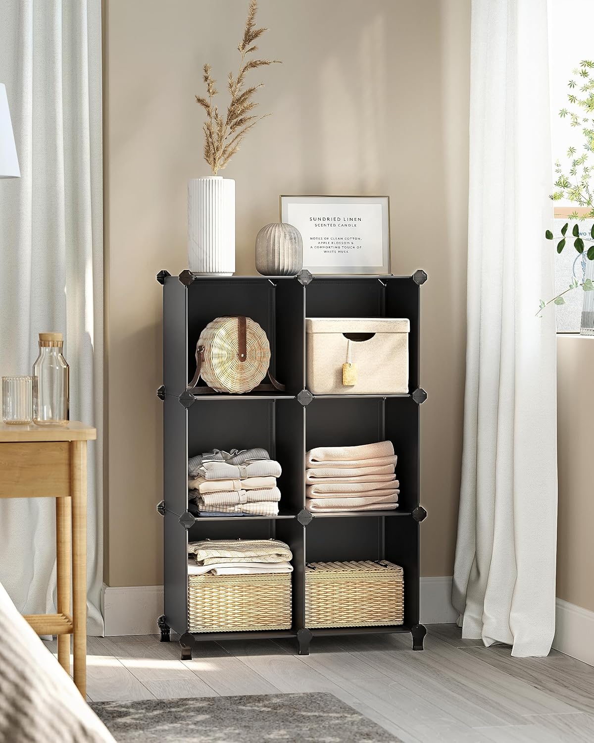 SONGMICS 6 Cube Storage Organizer - Modular Bookshelf & DIY Closet Solution | Black, 11.8" Cubes