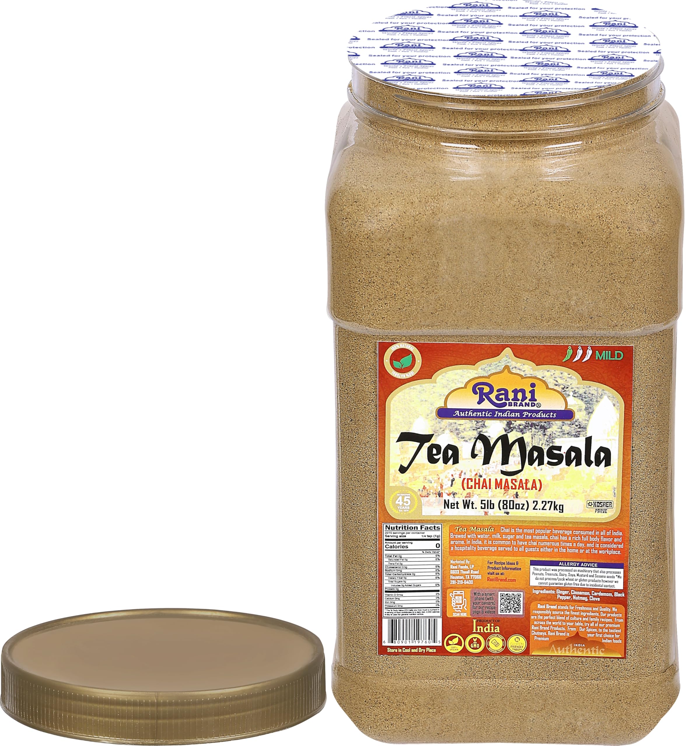 Rani Tea (Chai) Masala Indian Spice Blend 80oz (5lbs) 2.27kg Bulk PET Jar ~ All Natural | Vegan | Gluten Friendly | Salt & Sugar Free | NON-GMO | No Colors | Indian Origin