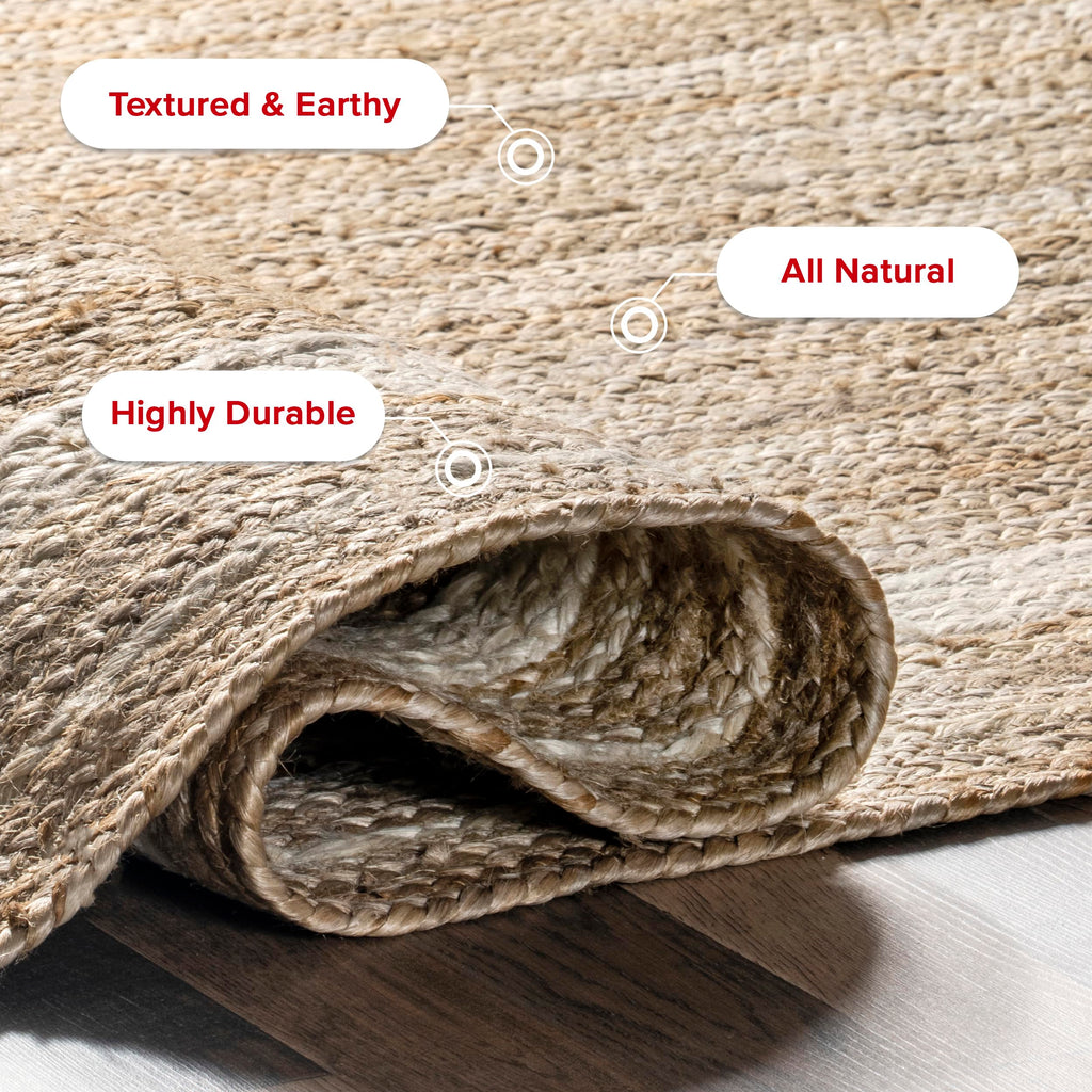 Nuloom Rikki Off-White/Natural, 2'6" x 6', Coastal Braided, Jute, Soft and Textured, High Traffic, Stain Resistant, Easy Clean, Durable Runner for Bedroom, Living Room, Dining, Foyer, Entryway