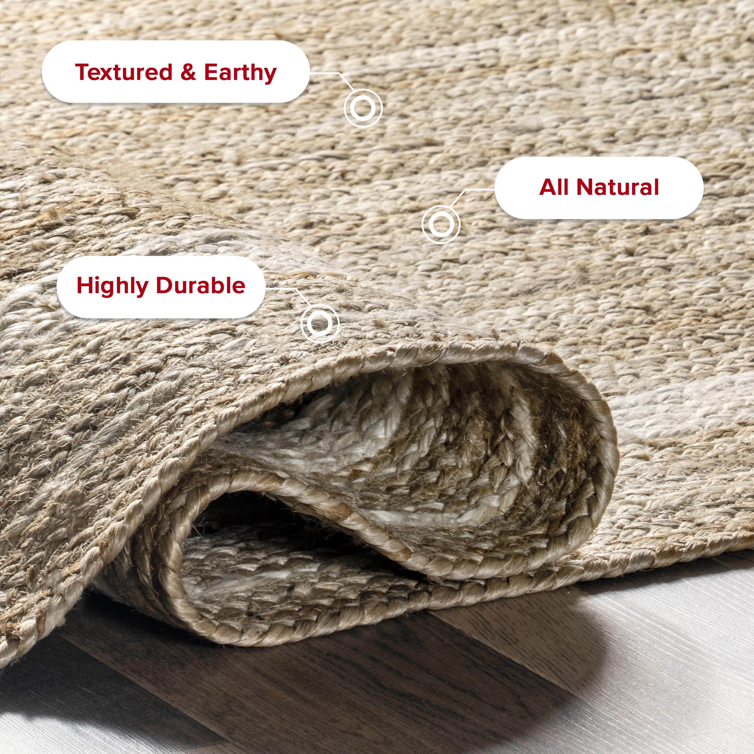 Nuloom Rikki Off-White/Natural, 2'6" x 6', Coastal Braided, Jute, Soft and Textured, High Traffic, Stain Resistant, Easy Clean, Durable Runner for Bedroom, Living Room, Dining, Foyer, Entryway