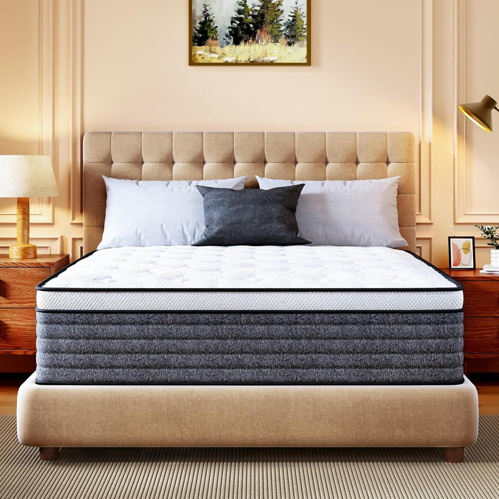 Skiennix Queen Mattress - 12 Inch Hybrid Foam & Pocket Springs | Medium Feel, Fiberglass Free, Extra Edge Support