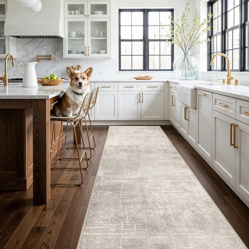 HAOYUNLAI Hallway Runner Rug - Soft Non-Slip Kitchen Mat with Rubber Backing | Washable 3x12 Beige/Cream