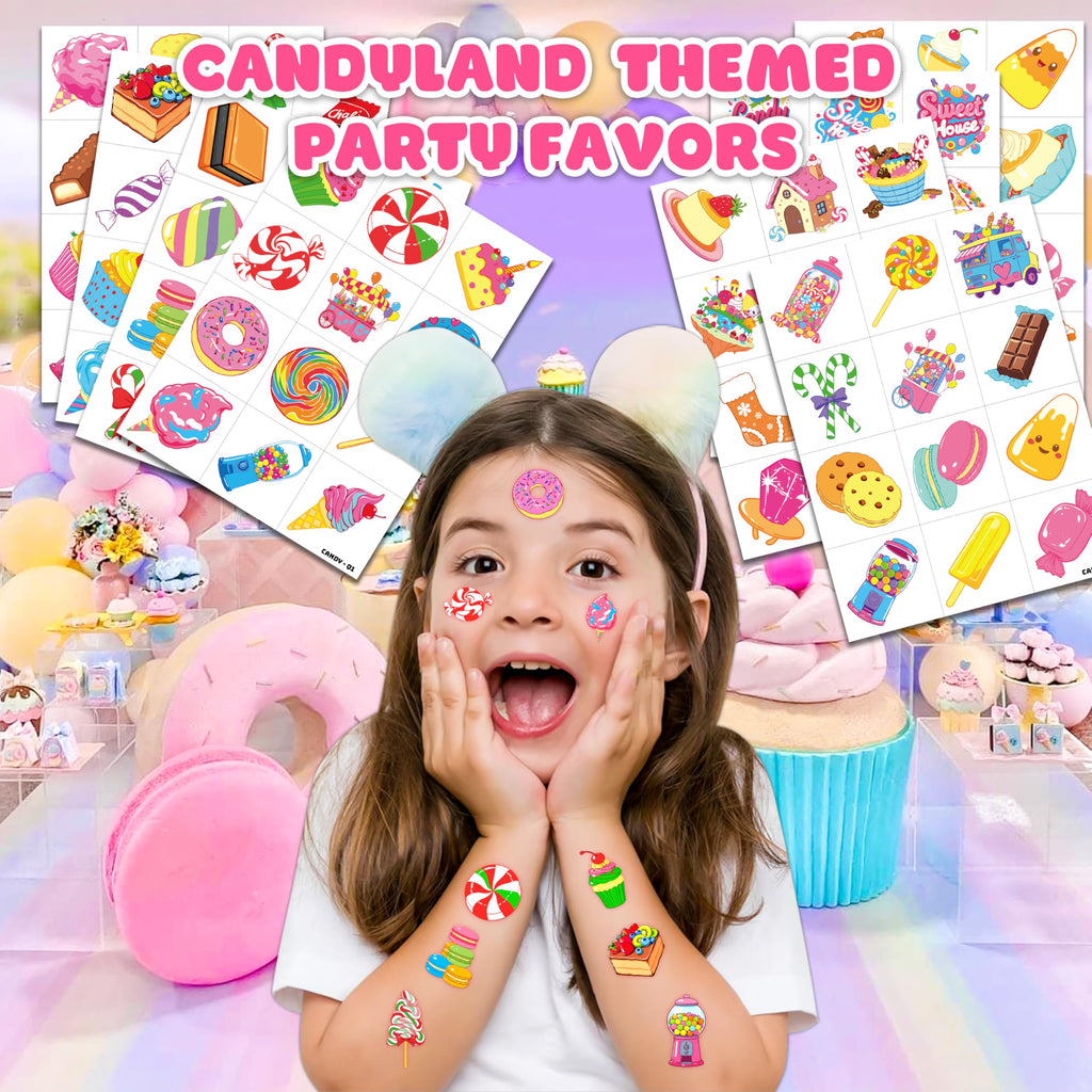 96 PCS Pre-Cut Candy Temporary Tattoos for Kids Birthday Party Favors