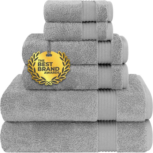 Cotton Paradise 6-Piece Towel Set - 100% Soft Absorbent Turkish Towels | Light Gray Bath & Hand Towels