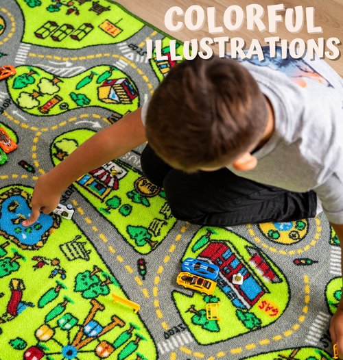 ToyVelt Carpet Playmat Kids Rug - Large 60” x 32” Educational City Road Traffic Mat for Kids Ages 3–12 - Preschool Rug & Play Room Carpet with Skid-Proof Backing - Bedroom & Playroom
