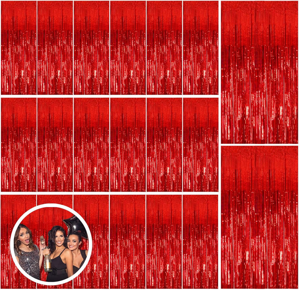 Regine Switzerland 20 Pack Red Streamers - Foil Fringe Backdrop Curtains for Parties & Celebrations