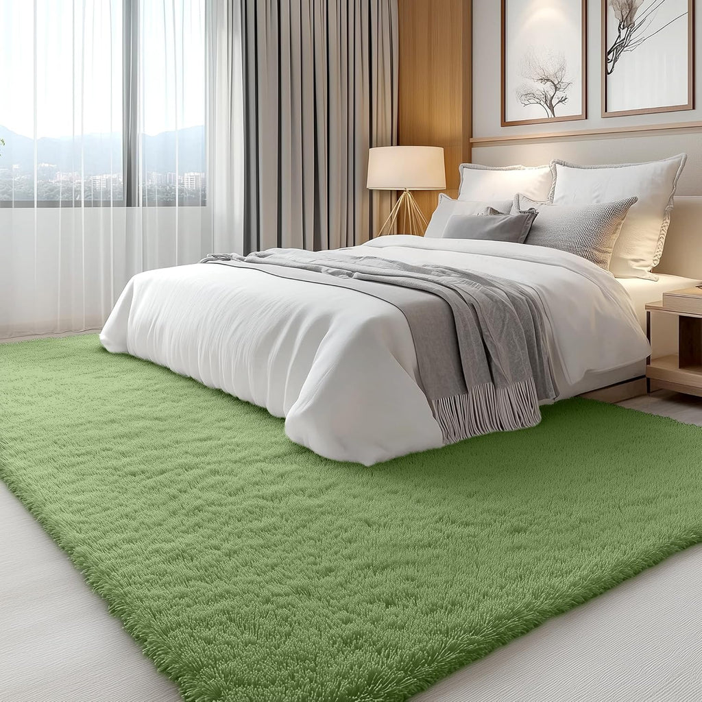OLANLY Large Area Rug - Soft Fluffy Shaggy Indoor Carpet for Living Room & Bedroom | 5x8, Green