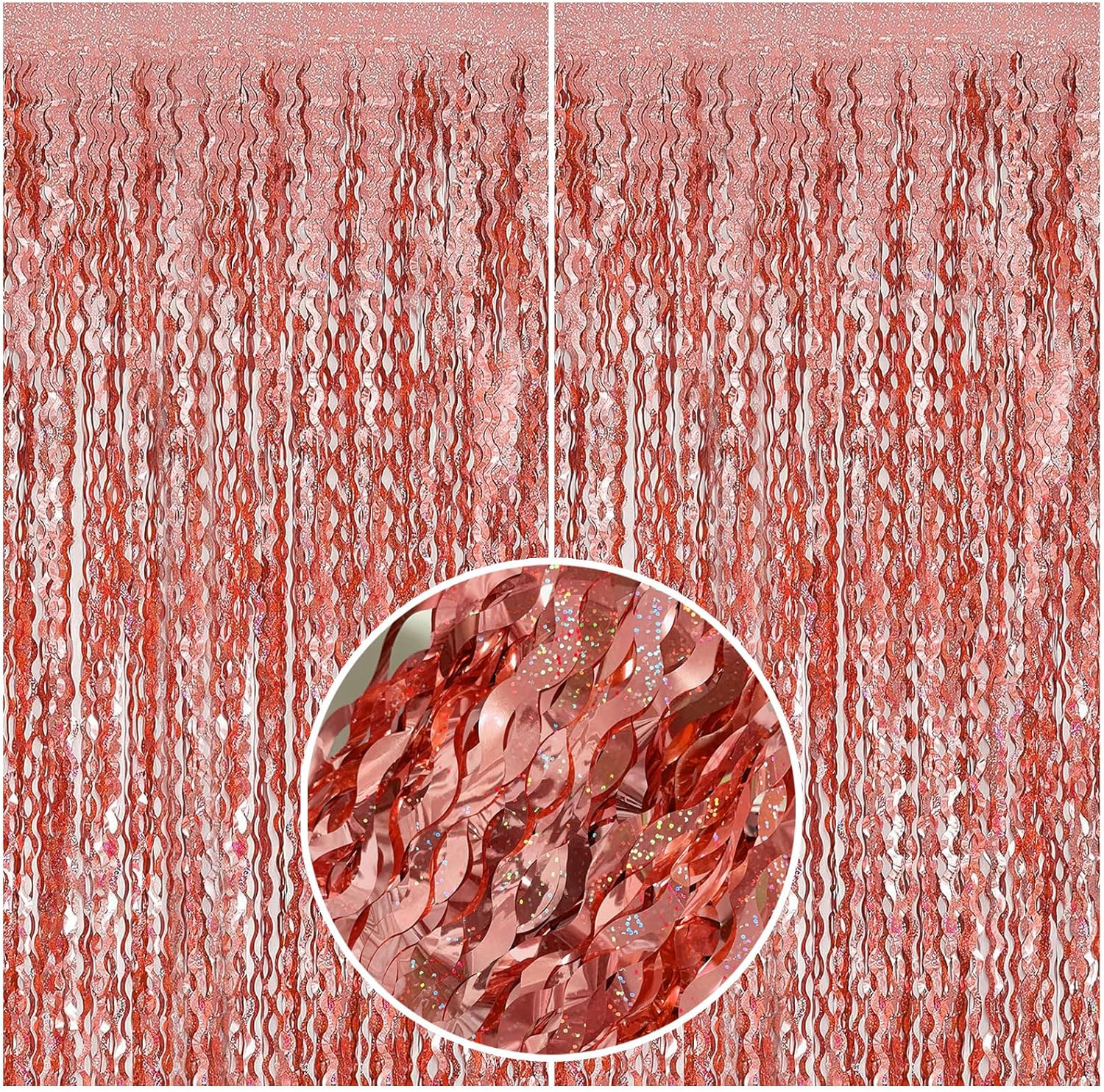 Rose Gold Tinsel Foil Fringe Curtain - Sparkling Wavy Backdrop for Parties & Events
