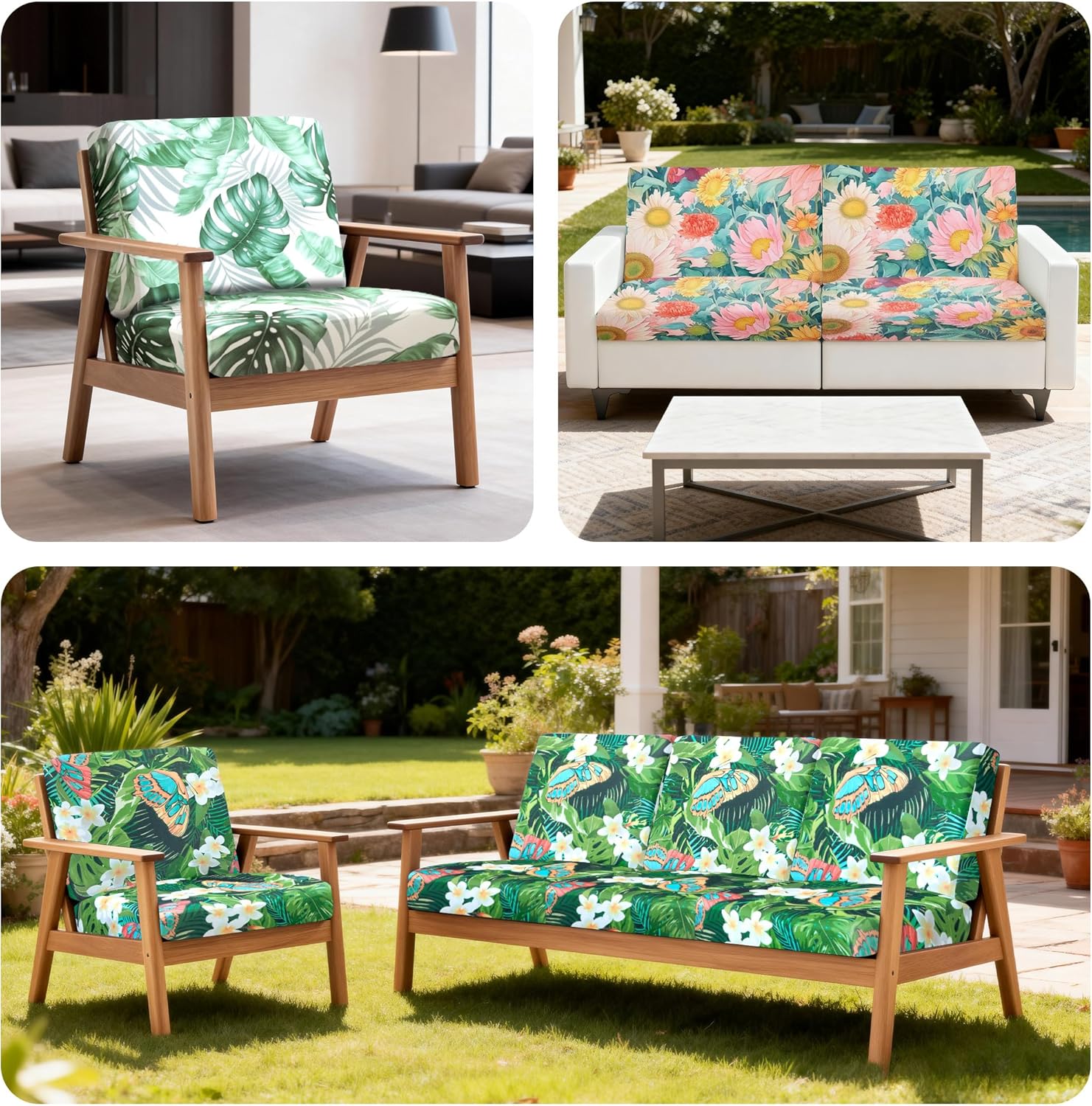 BIETYONE Patio Cushion Covers - 4Pcs Stretch Slipcovers for Outdoor Sofa | Washable & Reusable