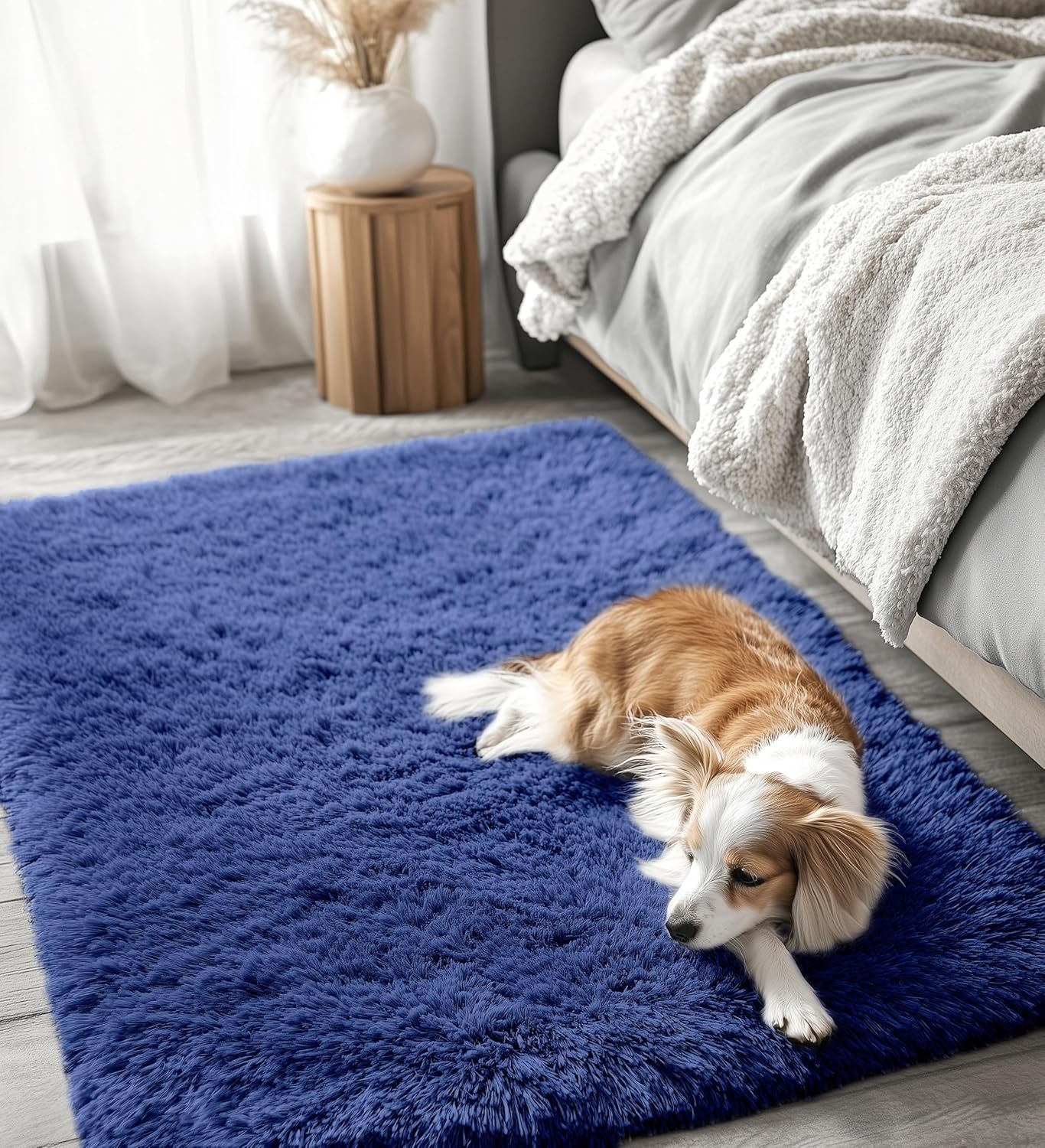 OLANLY Accent Rug - Soft Fluffy Shaggy Area Rug for Bedroom & Living Room | Navy Blue, Machine Washable