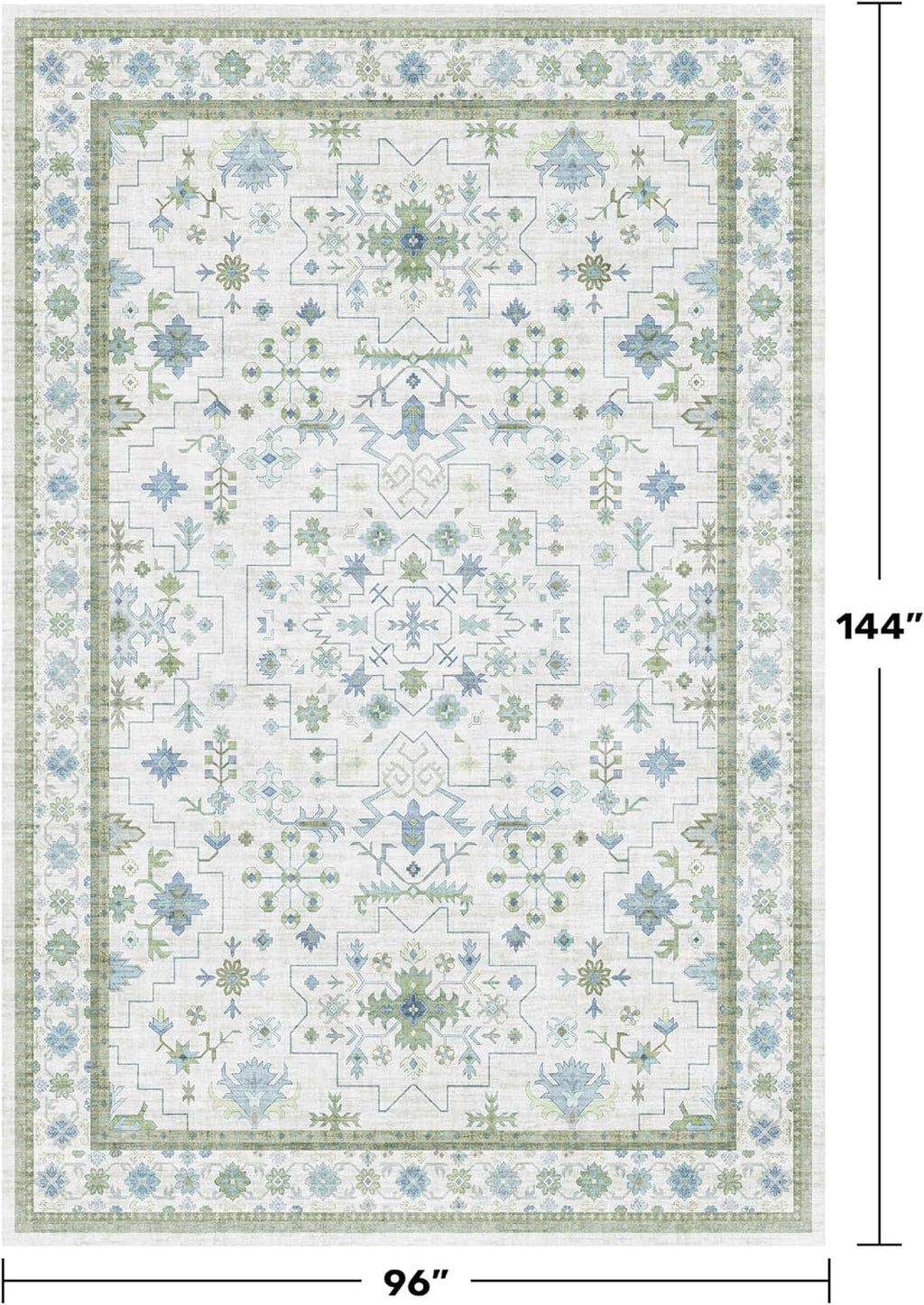 Regine Switzerland Large 8x12 Area Rug - Washable Non-Skid Geometric Floral Design in Cream Green