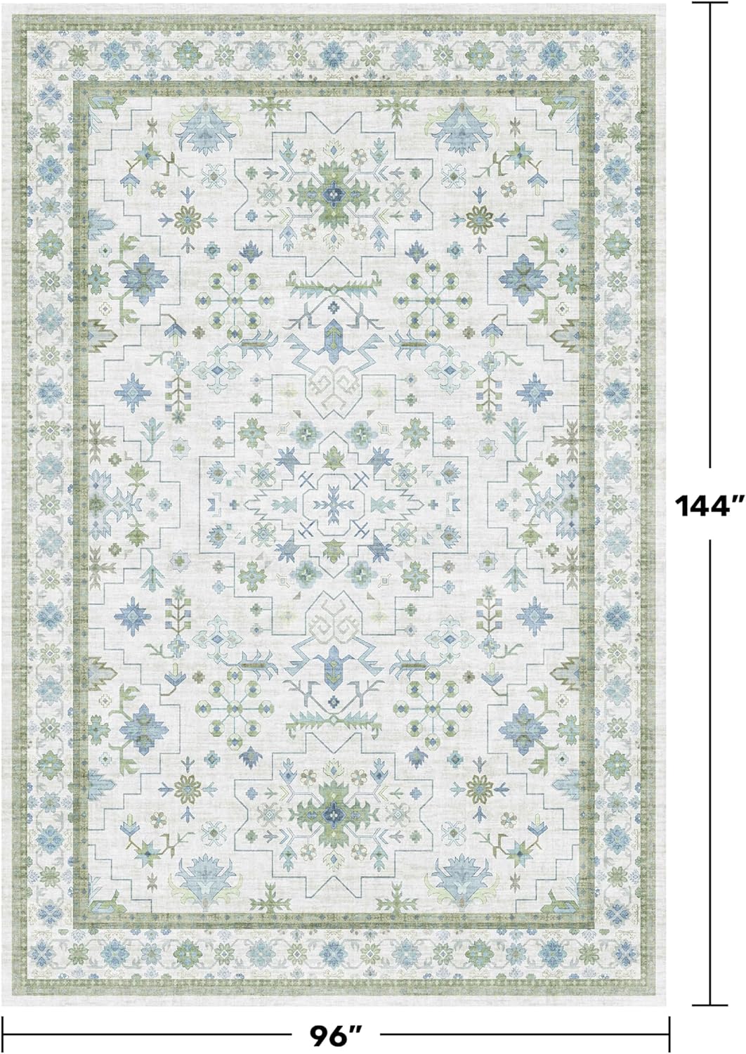 Regine Switzerland Large 8x12 Area Rug - Washable Non-Skid Geometric Floral Design in Cream Green