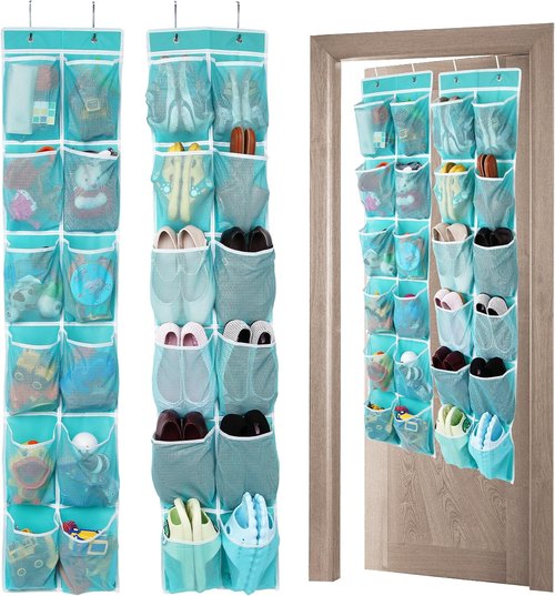 GOMAJI Hanging Shoe Organizer - 12 Large Pockets Over The Door Storage | Turquoise