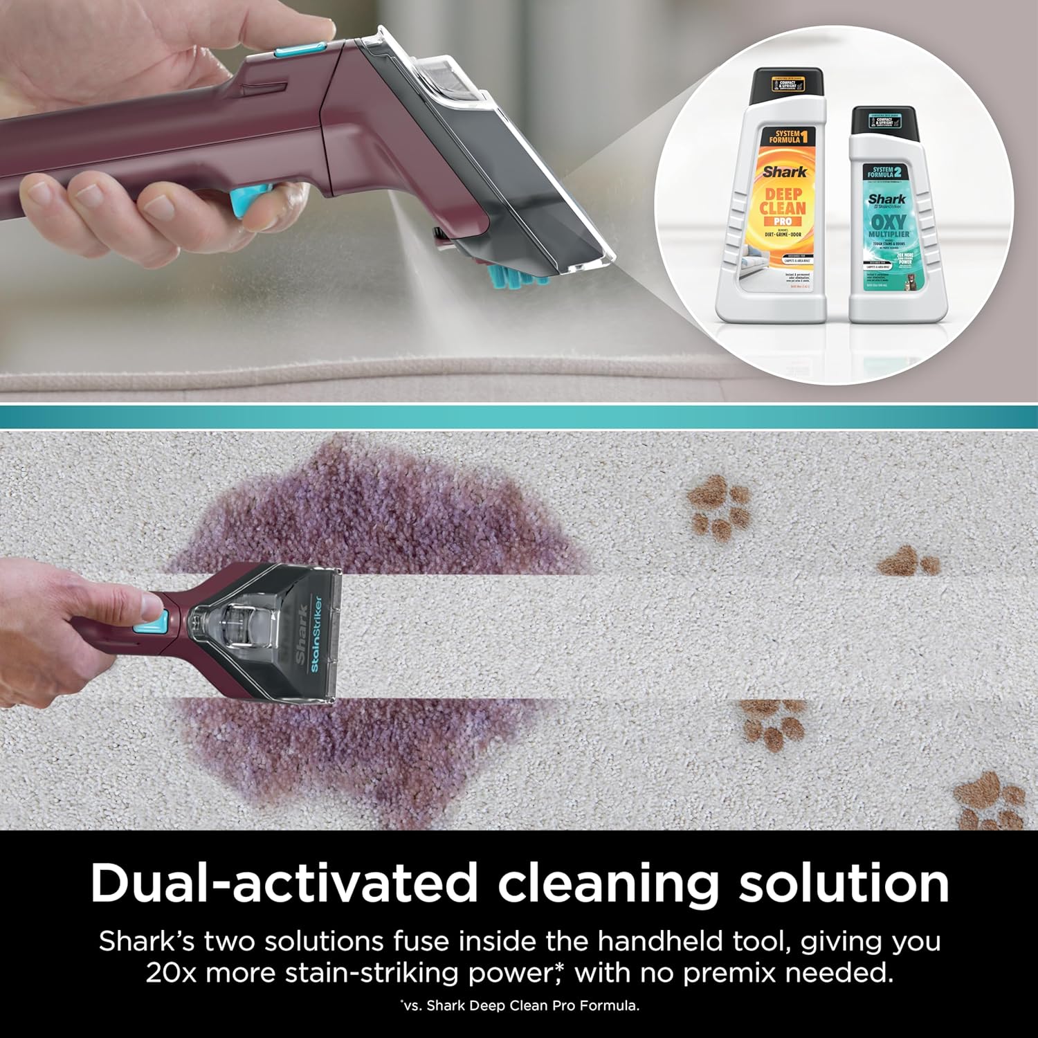 Shark Carpet Cleaner Machine - Portable Upholstery Stain Remover with 2 Solutions & 3 Tools | Perfect for Pet Hair, Burgundy