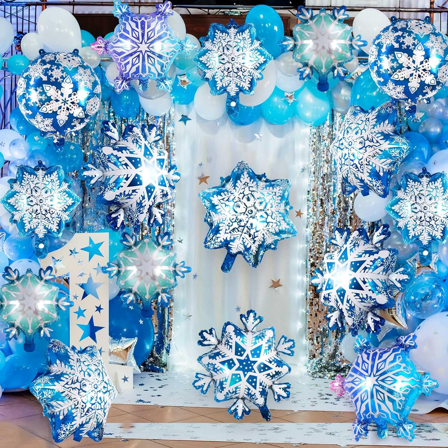 Snowflake Balloons - 24 Pcs Large Foil Balloons | Frozen Snowflake Mylar for Winter Wonderland Parties