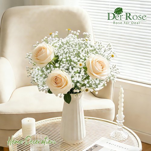 Der Rose 18Pcs Babys Breath Artificial Flowers Faux Gypsophila Stems, Real Touch Silk Fake White Babys Breath Flowers Artificial Bulk for DIY Wedding Table Centerpieces Home Party Decorations