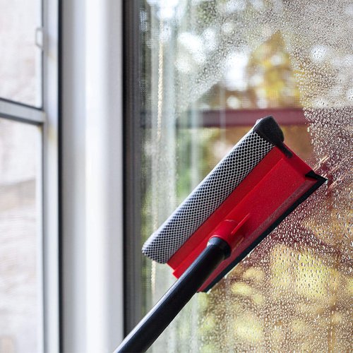 DSV Standard Window Squeegee for Car Windows, 2-in-1 Window Cleaner for Car Windshield, Gas Station, Shower, and Glass | Auto Squeegee with 17.5" Handle, 8" Soft Rubber Blade & Highly Absorbent Sponge