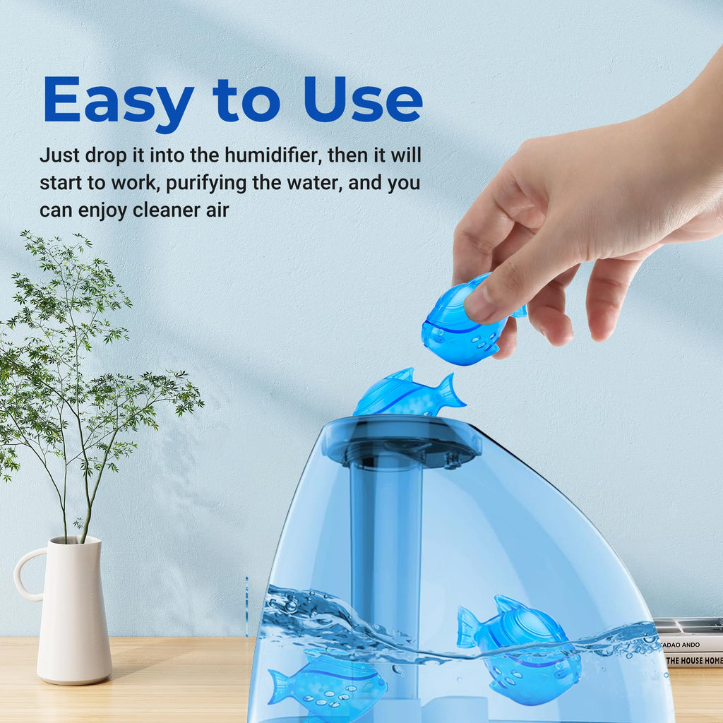 Funmit Humidifier Cleaning Fish, 6 Pack Humidifier Cleaner for Humidifiers and Fish Tanks, Purifies Water, Prevents Hard Water Build-Up, Reduces Scale, Blue