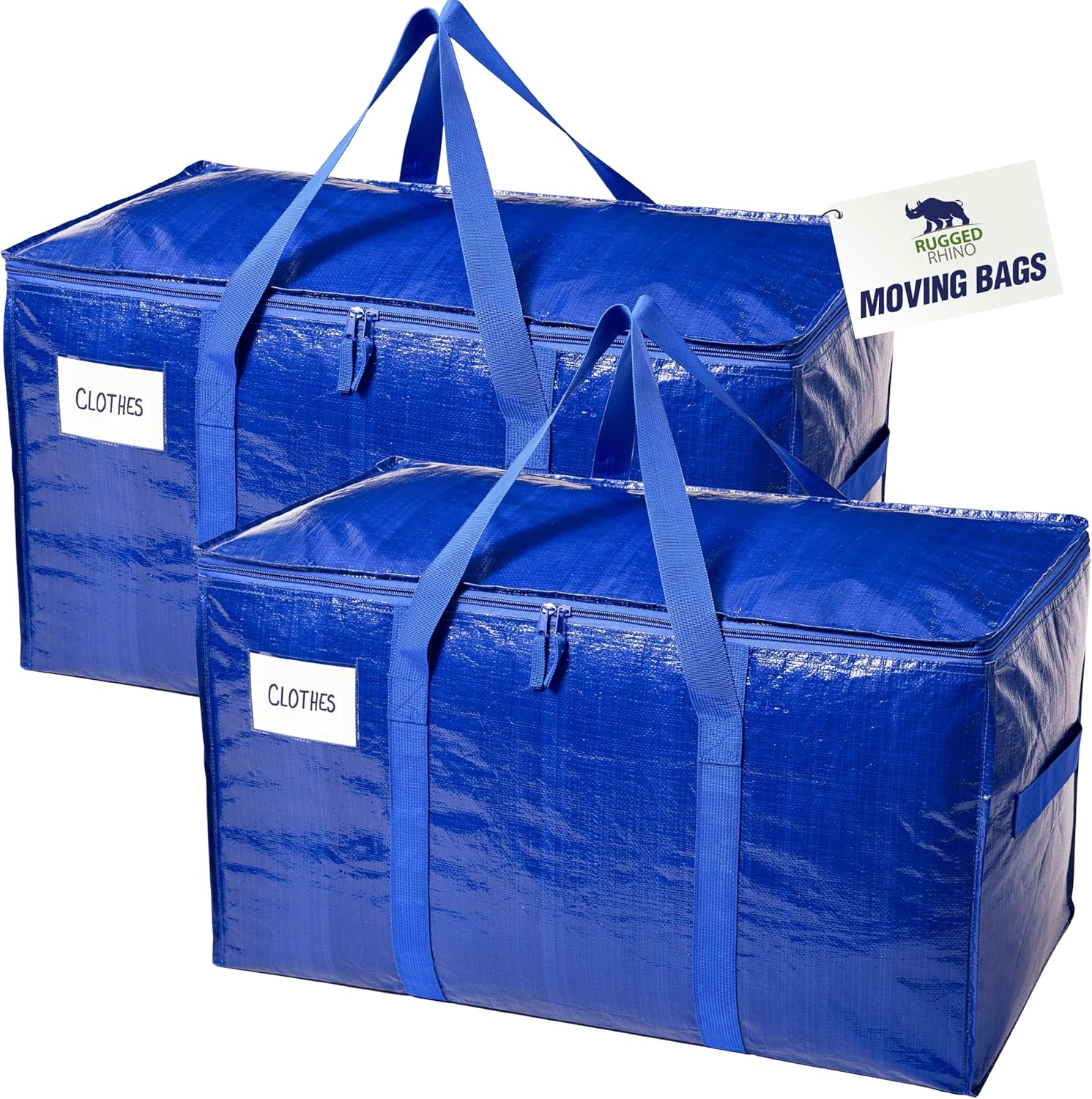 RUGGED RHINO Heavy Duty Extra Large Moving Bags - Durable Blue Storage Solution with Strong Handles & Zipper | 2 Pack