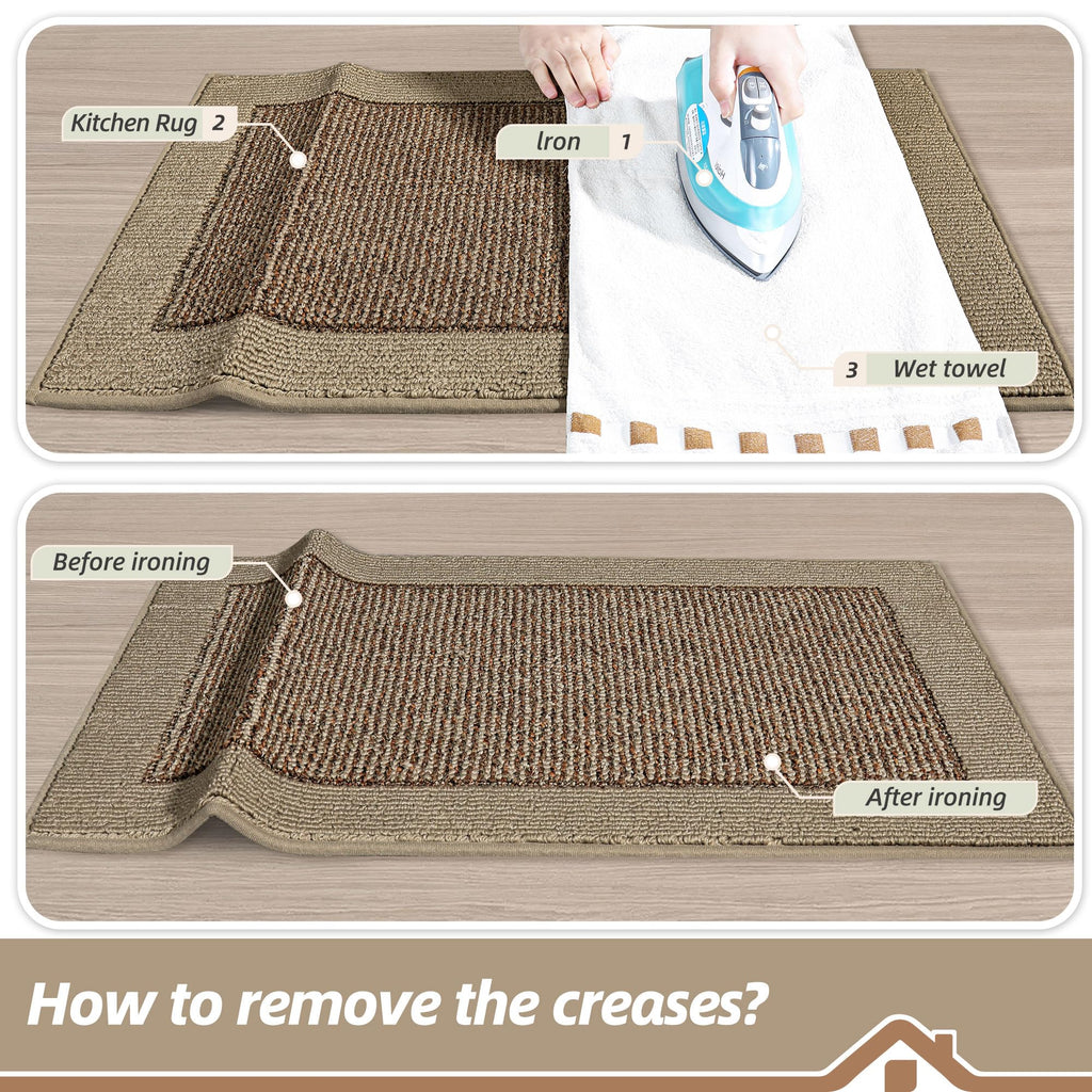 BEQHAUSE Kitchen Rugs and Mats Set of 2 Non-Slip Kitchen Mats for Floor, Absorbent and Stain Resistant Kitchen Runner, Machine Washable Rugs for Kitchen, Laundry & Sink, 20"x32"+20"x48", Taupe