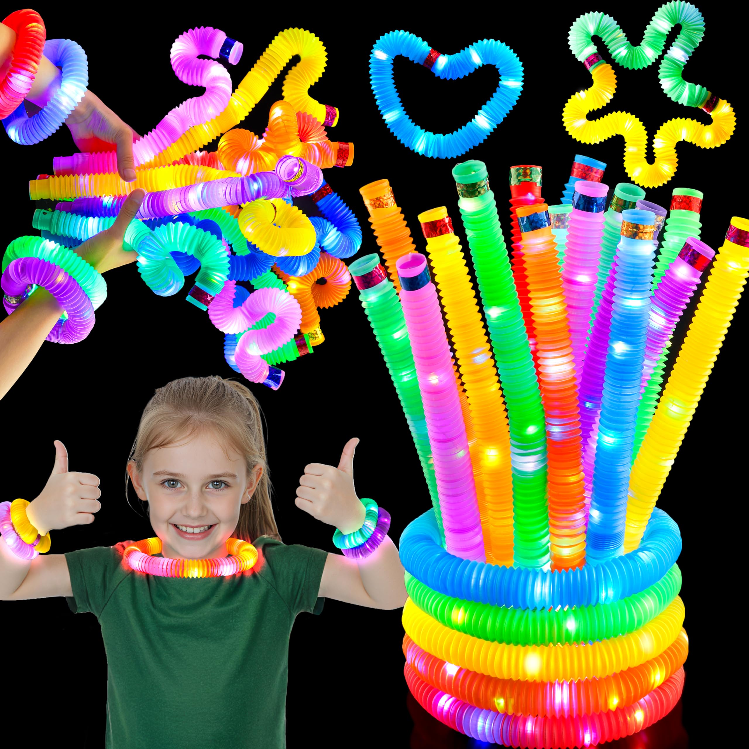 JOYIN 9 Pack Glow Sticks Party Favors for Kids, Light Up Pop Tubes Glow Necklaces Bracelets Party Supplies for Toddlers Boys Girls Birthday Gifts, School Classroom Goodie bags, Treasure Box Toys