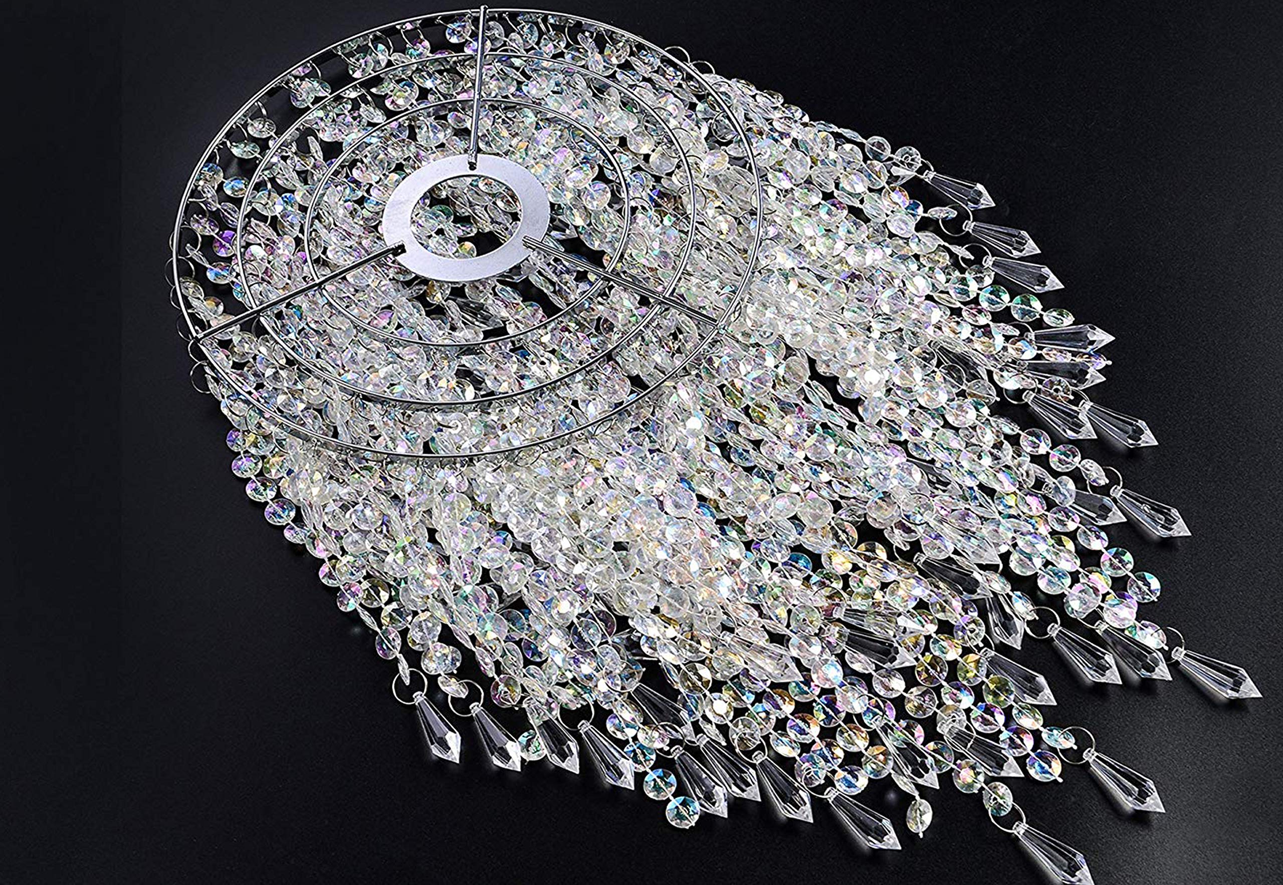 Waneway 3 Tiers Ceiling Chandelier Pendant Light Shade with Acrylic Jewel Droplets, Beaded Lampshade with Chrome Frame and Clear Beads, Diameter 8.7 inches, Clear