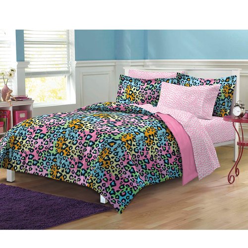 My Room Neon Leopard Ultra Soft Microfiber Girls Comforter Set, Multi-Colored, Twin/Twin X-Large