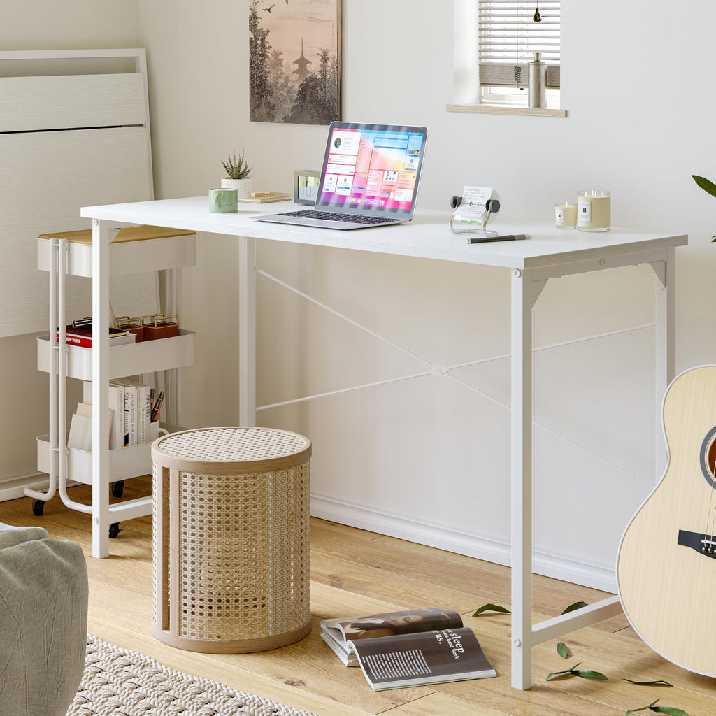 Cubiker Computer Desk, 47 inch Small Home Office Desk for Small Spaces, Modern Simple Style for Home, Office, Warm White