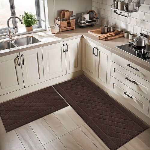 BEQHAUSE Kitchen Mats for Floor 2PCS, Kitchen Rugs Non-Slip Washable, Kitchen Runner Rug Absorbent and Stain Resistant, Floor Mat for Kitchen, Laundry & Sink, 20"x30"+20"x48", Brown