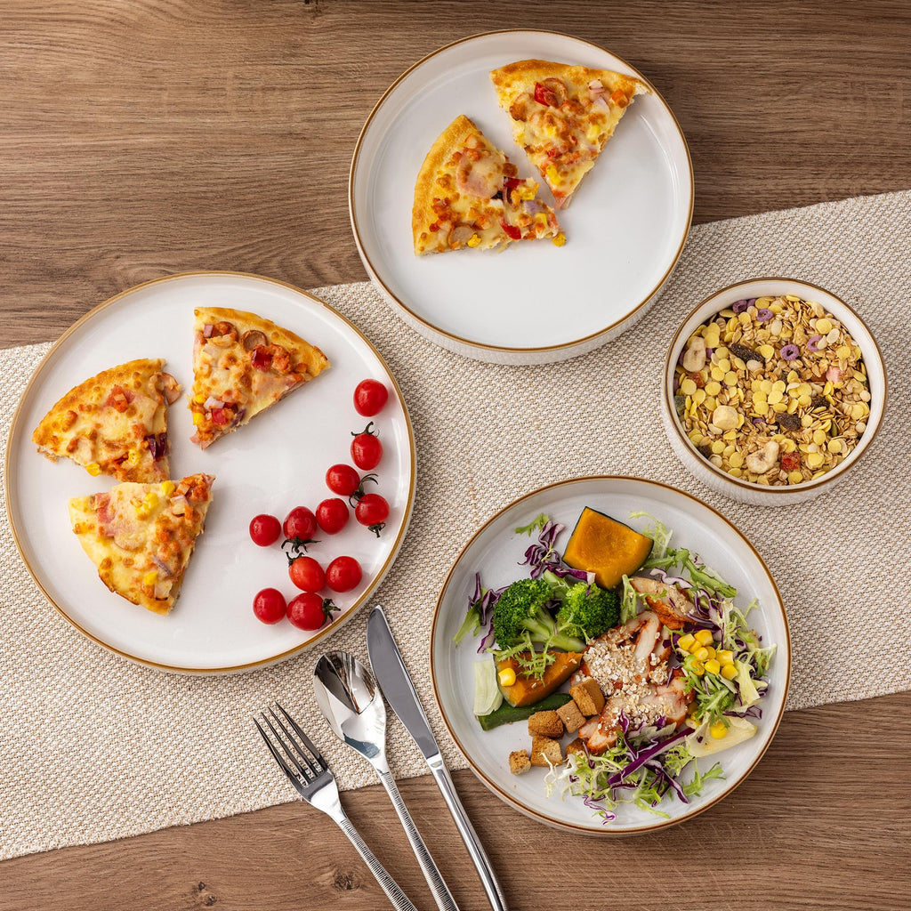 GBHOME Ceramic Dinnerware Sets for 4, 12 Pieces Stoneware Plates and Bowls Sets, Reactive Glaze Dishes -Scratch Resistant, Dishwasher&Microwave Safe-Pearl White