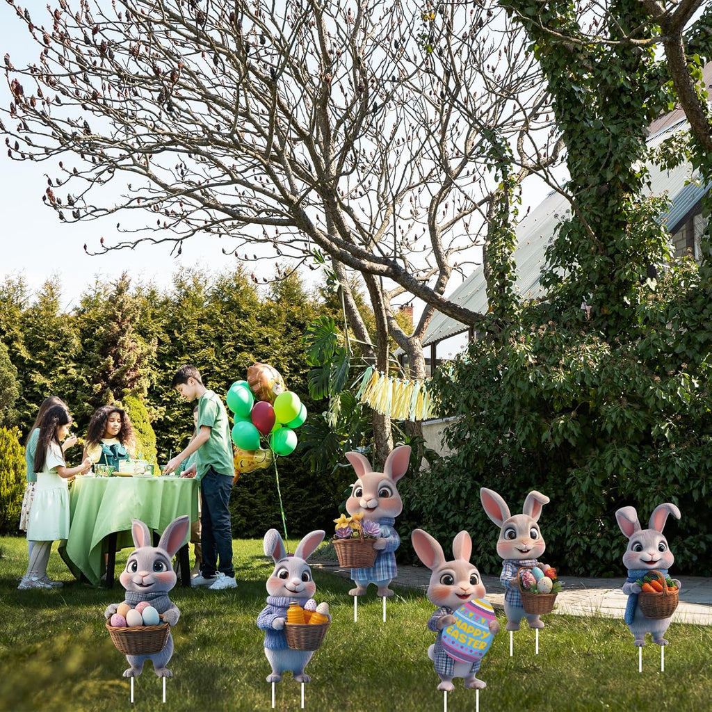 Skiennix Bunny Yard Signs - Cute Rabbit Garden Decor for Easter | 6 Pcs Outdoor Welcome Signs (Brown)