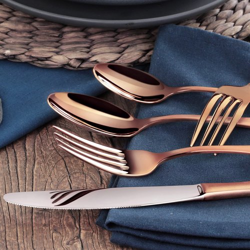 Artaste 56921 Rain 18/10 Stainless Steel Flatware 20-Piece Set, Copper Finish, Service for 4