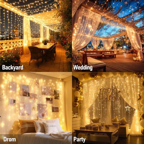 Dazzle Bright 300 LED Curtain Lights - Plug-In Fairy Lights for Bedroom & Outdoor Decor | Warm White