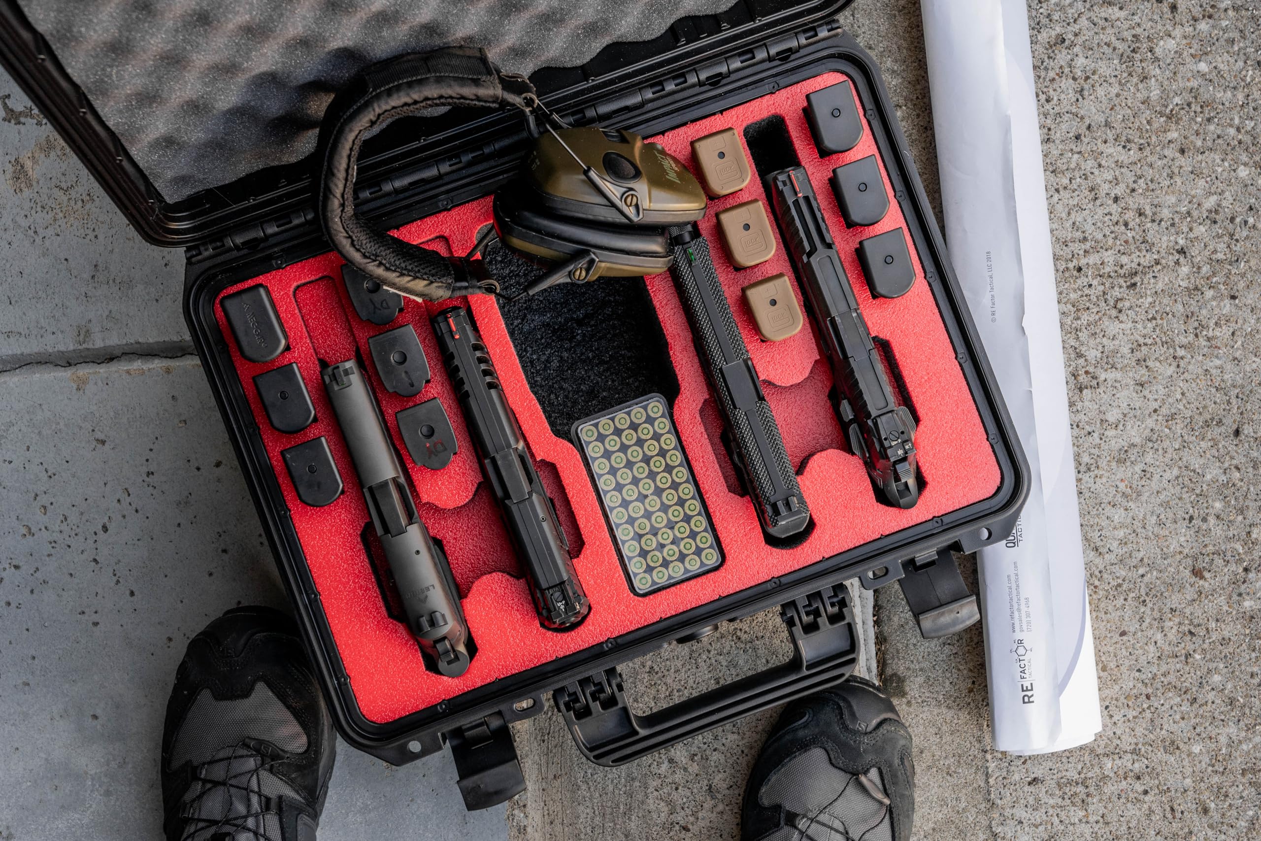 4 Pistol 12 Magazine Doro Gun Case with Custom MyCaseBuilder Foam Insert - Waterproof, Heavy Duty - Tactical Firearms, Ammunition, and Accessory Holder - Sahara Case x Black Foam - 18 x 14 x 7 Inches