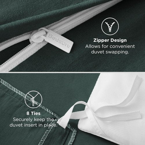 Bedsure King Size Duvet Cover Set - Forest Green Extra Soft Prewashed Cotton-Like Polyester, 3 Pieces with Zipper Closure & 2 Pillow Shams