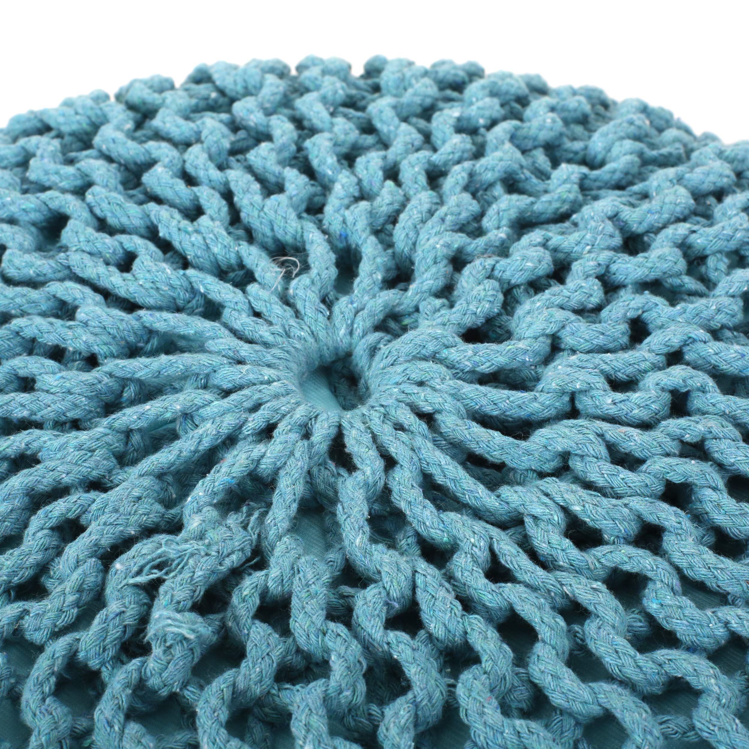Nahunta Knitted Round Pouf - Cotton - Aqua