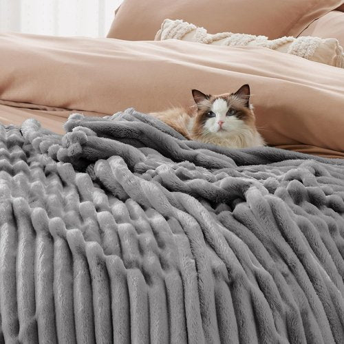 Bedsure GentleSoft California King Size Blanket - Cozy Frost Gray Fleece Throw, 102x96 Inches
