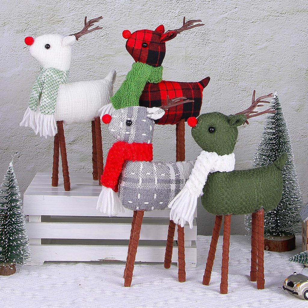 Skiennix Reindeer Christmas Decoration - Handmade Plush Elk Figurines | 4-Piece Indoor Set