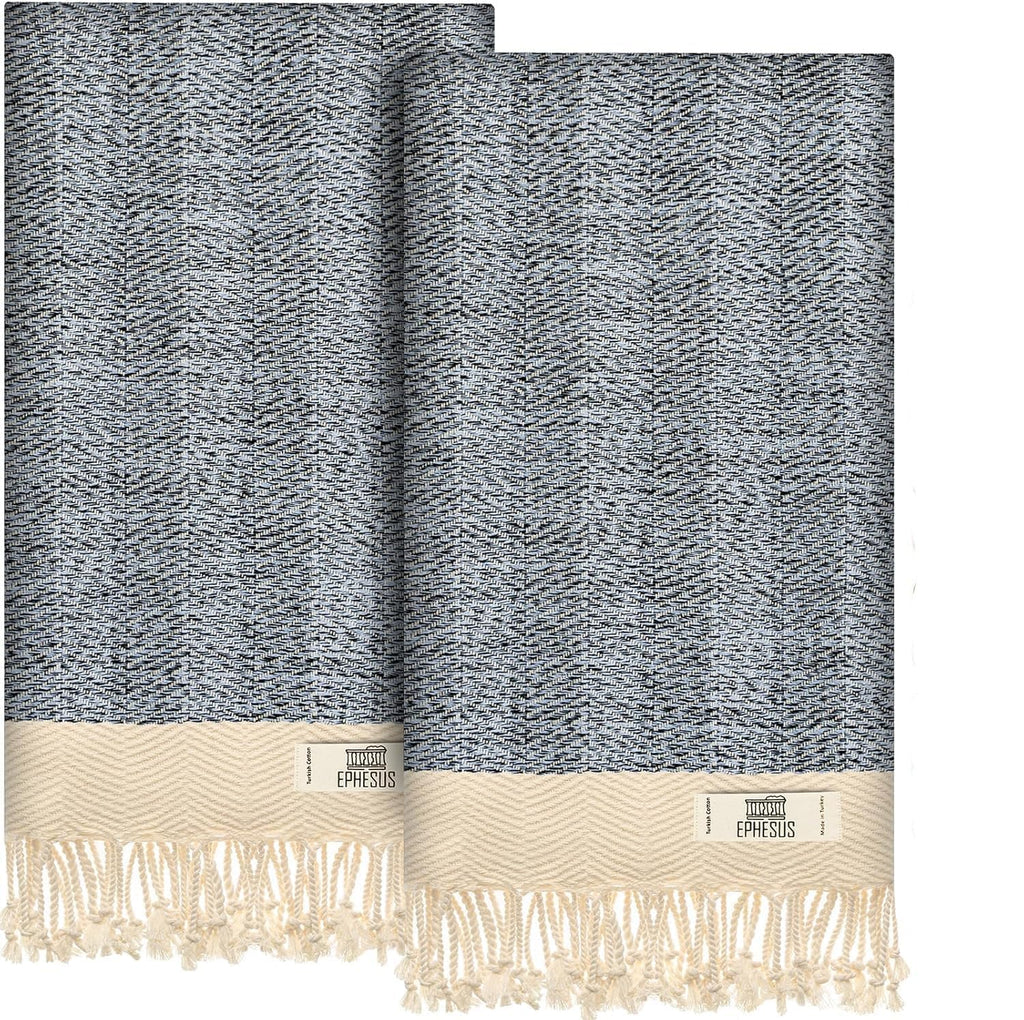 EPHESUS TOWELS Turkish Hand Towels - Set of 2 | 18" x 30" Decorative Boho Guest Bath Towel for Bathroom, Kitchen, Face, Hair, Tea, Dishcloth (Sultan, Baby Blue)