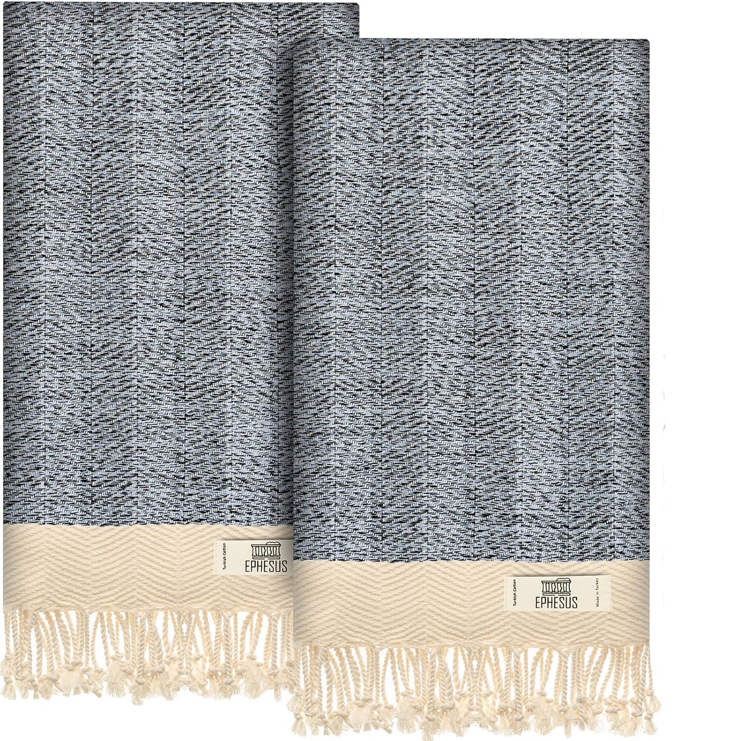 EPHESUS TOWELS Turkish Hand Towels - Set of 2 | 18" x 30" Decorative Boho Guest Bath Towel for Bathroom, Kitchen, Face, Hair, Tea, Dishcloth (Sultan, Baby Blue)