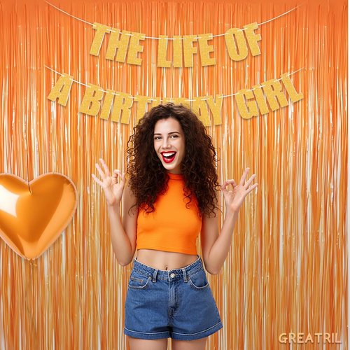 GREATRIL Orange Tinsel Curtain Backdrop - Foil Fringe Streamers for Parties | 2-Pack